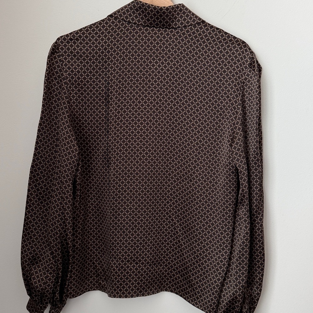 Vintage Celine Silk Tan Brown Patterned Button Down Shirt, Size 42 , US 10 - Picture 5 of 16